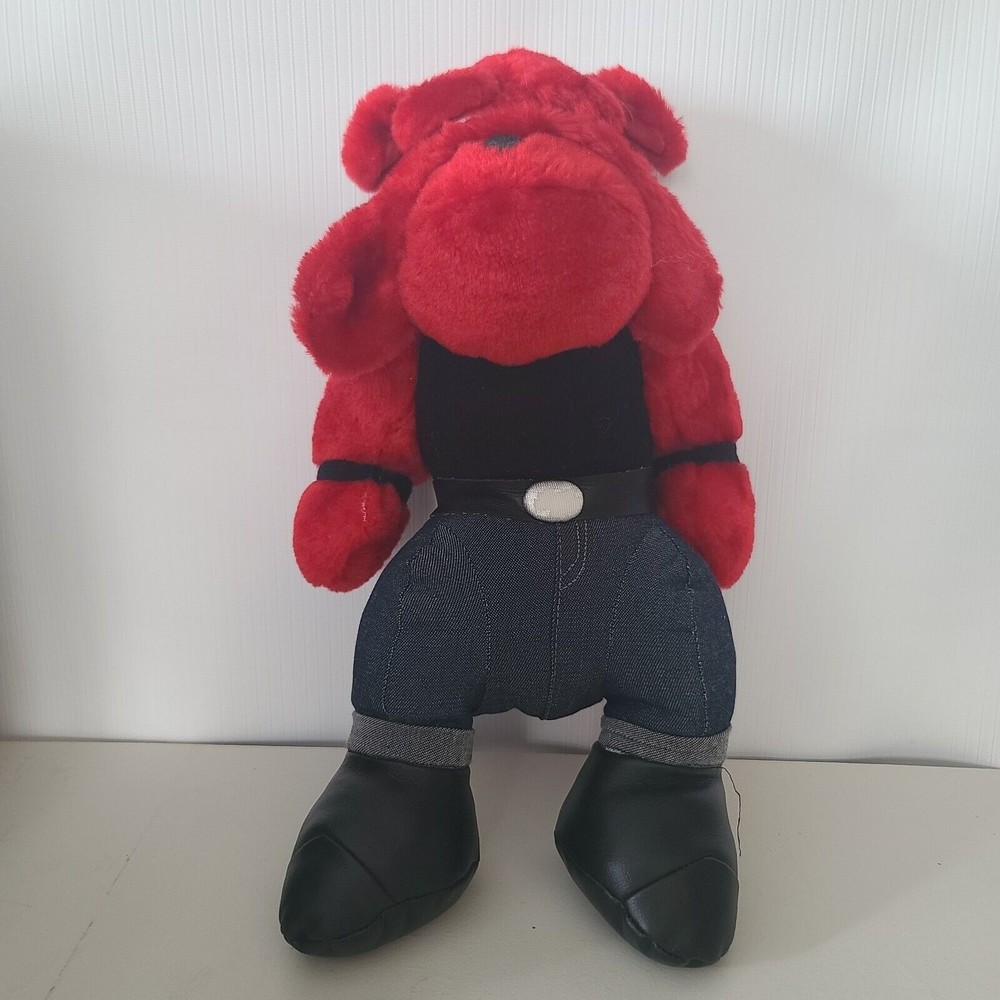 Red Bulldog Sugar Loaf Stuffed Animal With Jeans Vintage 1998